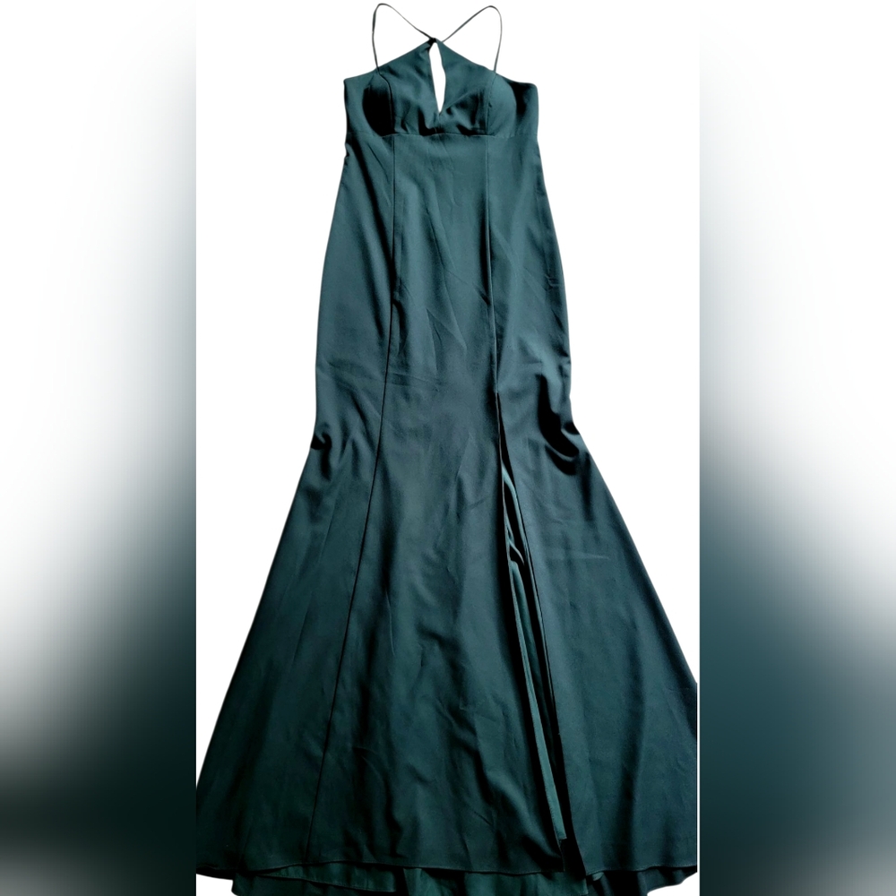 Amsale Hunter Green Halter Neck Mermaid Gown Bridesmaid Maxi Dress High Slit 6 - Picture 5 of 14